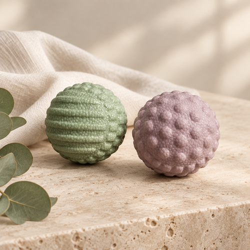 Restyled massage balls in a refined Olive & Ash wellness setting